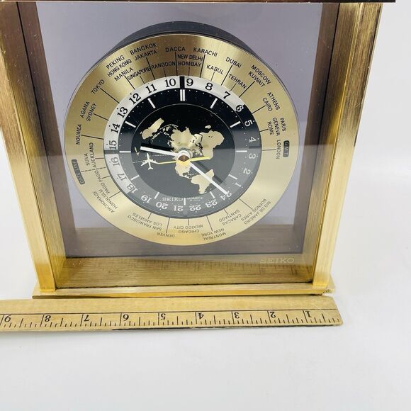 Vintage Seiko Quartz World Time Zone Clock With Airplane Second Hand Desk Mantle - Picture 9 of 16